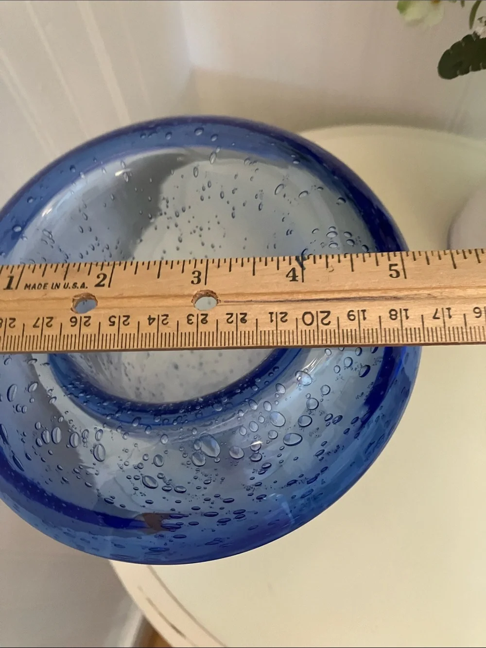 Vintage Hand Blown Cobalt Blue Footed Vase With Folded Trumpet Rim
